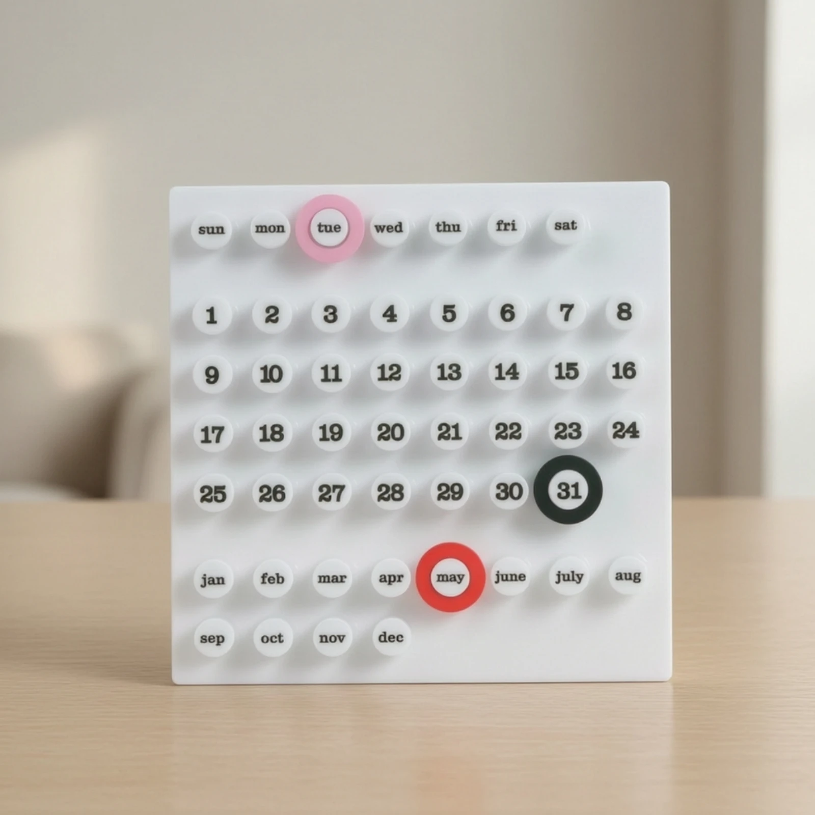 Desktop Calendar Board Reusable Manual Calendar with Circular Markers Sleek Large Display for Desk, Office