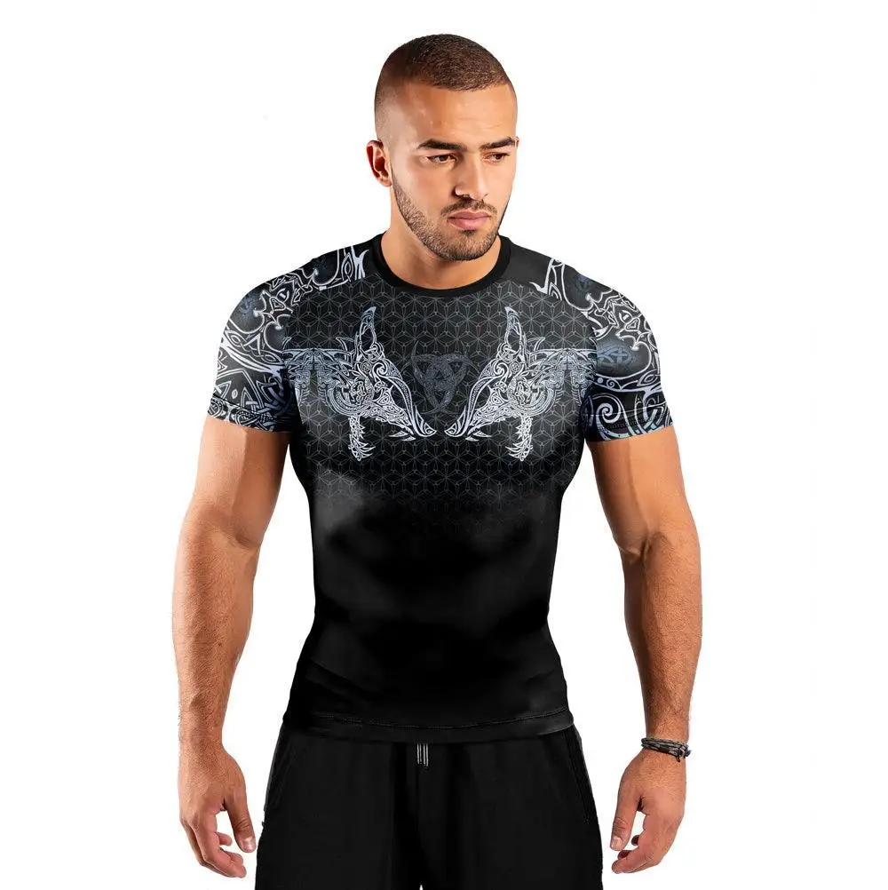 Viking Herren Tattoo Sport Kurzarm Sommer Aerobic Übung Laufen Fitness T-Shirt Technologie Atmungsaktives Schnelltrocknendes Design