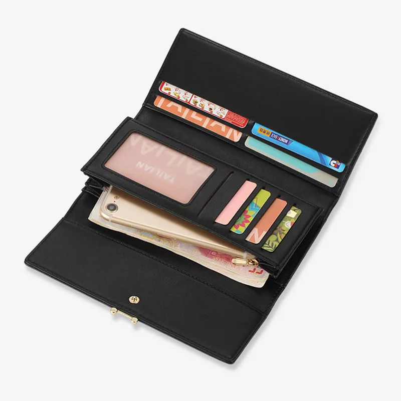 Women’s Long Wallet PU Leather Purse Large Capacity Blocking Clutch, Multi Card Slots, Zipper Coin Pocket, Snap Closure
