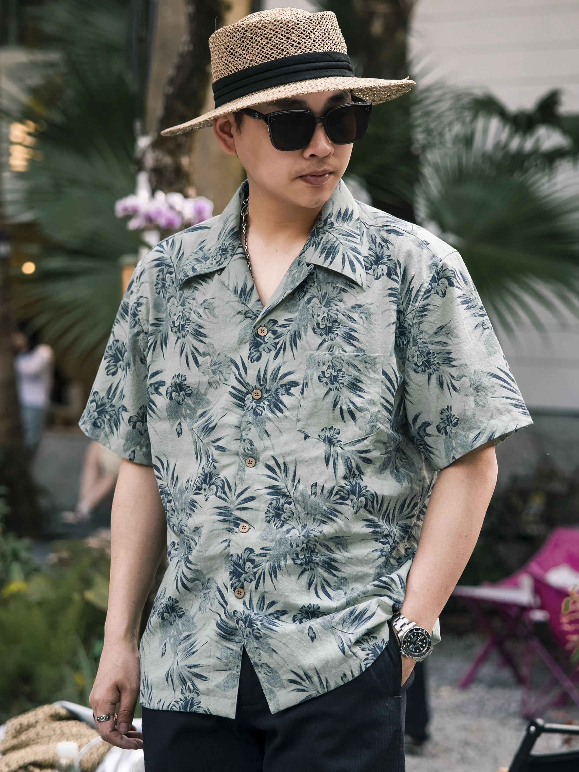 HW-0028 Big US Size Genuine Quality Vintage Looking Loose Fitting Cotton Hawaii Aloha Shirt