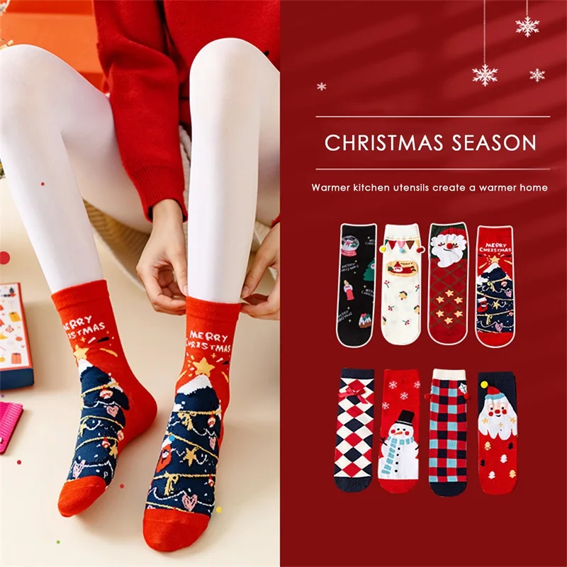 

Women Fashion Christmas Socks Deer Snowman Santa Bear Pattern Breathable Lovely Socks Fall Winter Casual Mid-Calf Socks