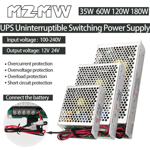 UPS fuente de alimentación conmutada ininterrumpida 35W 60W 120W 180W AC 100-240V DC 12V 24V Monitor transformadores de respaldo de batería de seguridad