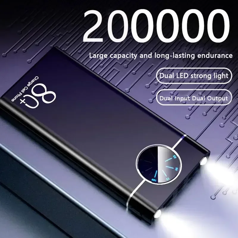 200000mAh Large Capacity Aluminum Alloy Power Bank Multi-Socket Super Fast Charging Thin Portable Power Bank 2024 New Model