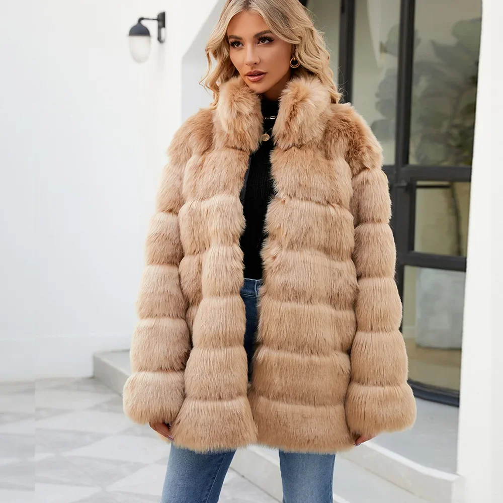 Faux Fur Coat Womens Casual Top Autumn and Winter New Fashion and Popular Fur Coat Women