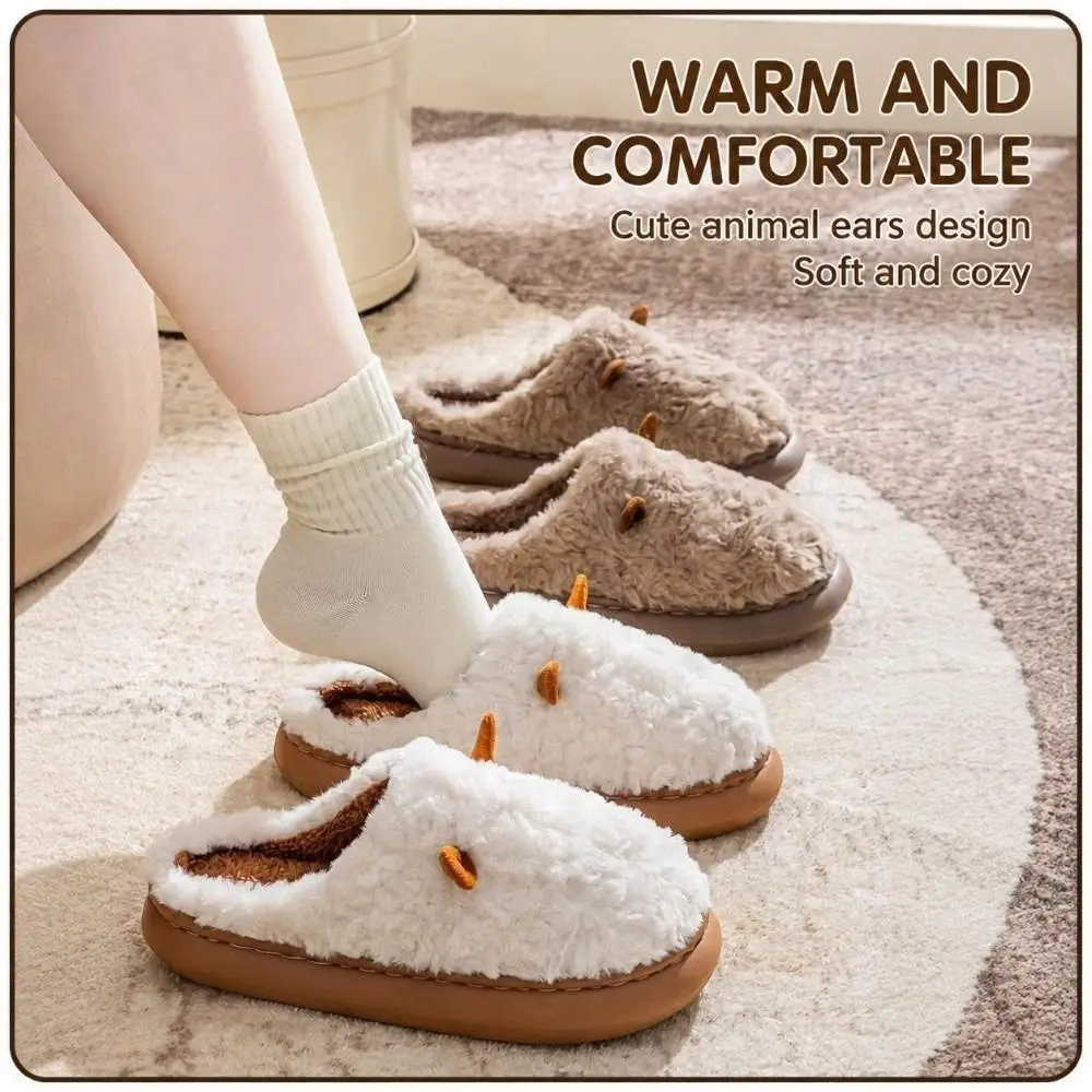 1 Pair Comfortable Non-Slip Cotton Slippers Cotton Lining Winter Warm Slippers Warm Couple Slippers Home Wear