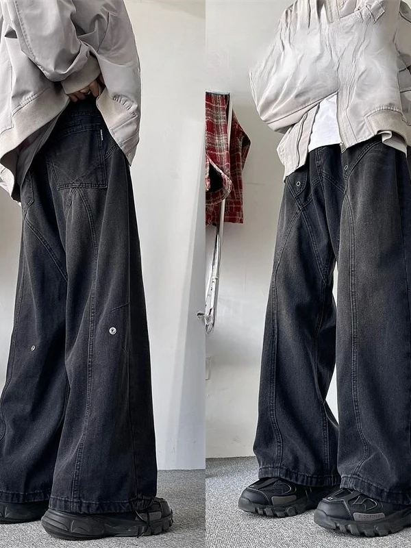 

Мужские джинсы свободного кроя в американском стиле, повседневные длинные брюки с высокой талией, модный дизайн, уличная одежда, весна-осень, трендовые