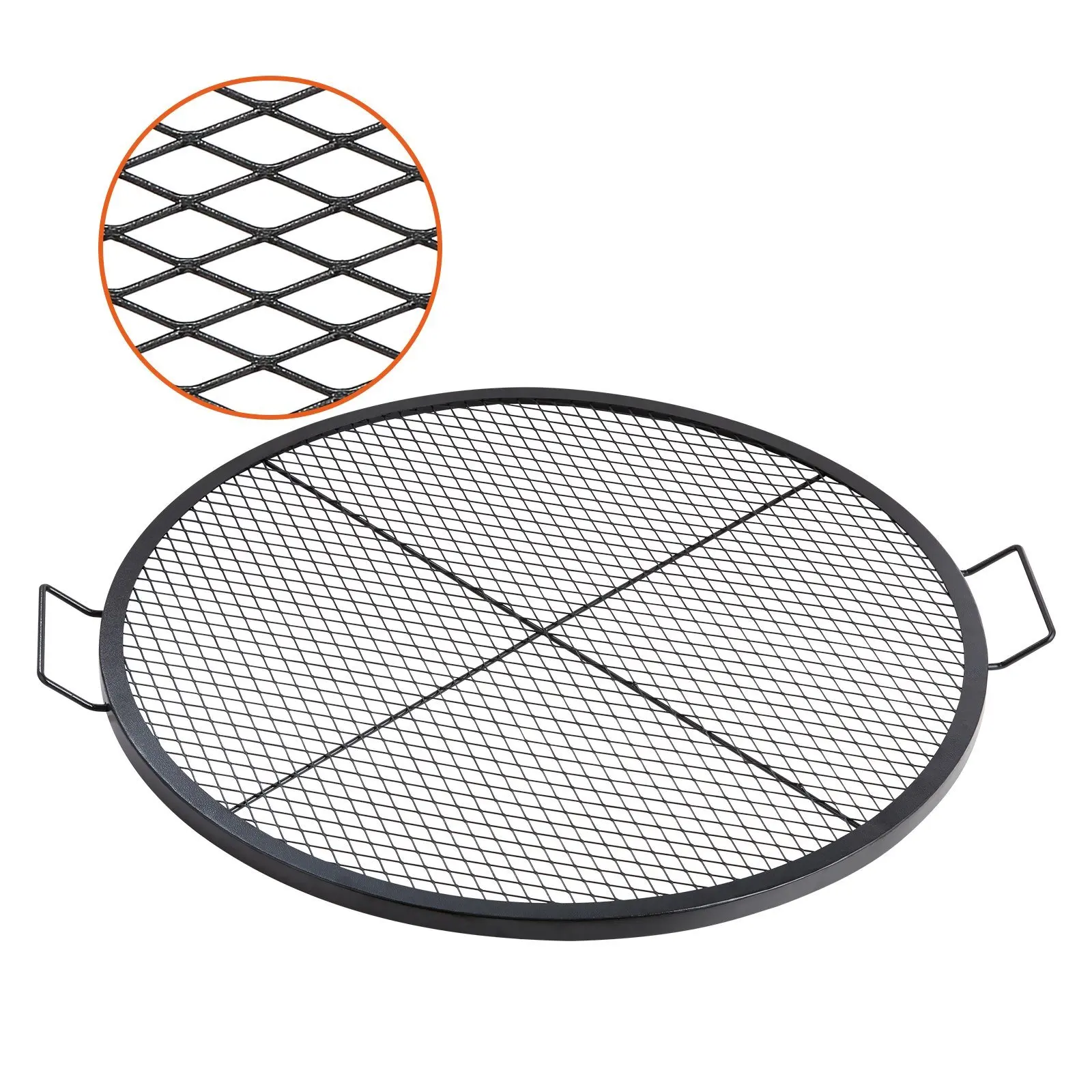 Heavy Duty Steel Cooking Grate BBQ Grill Grid X-Marks Fire Pit Grill Grate 36 Inch with Handle and Support X Wire Round Campfire