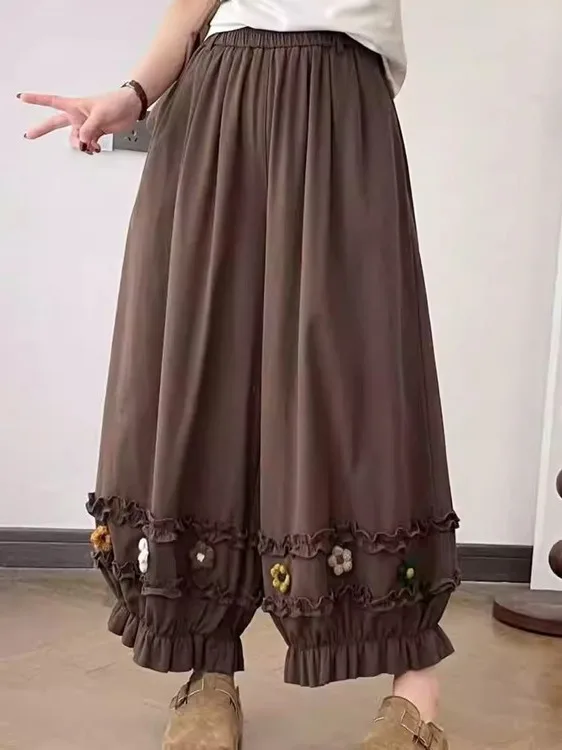 

Новые женские брюки-фонарики 2026 года, широкие, свободные, утягивающие, в стиле lazy, с юбкой-клеш, повседневные, укороченные, с цветочным узором