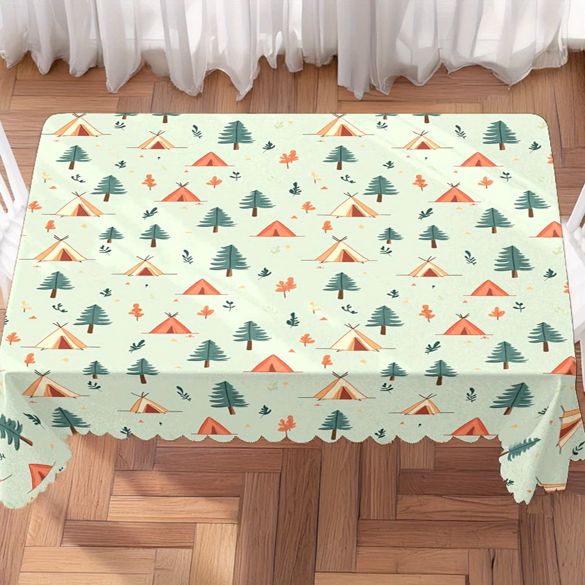 Forest Tent Camping Tablecloth, Soft Rectangular Washable Table Cover for Daily Dining & Warm Family Gathering Decor