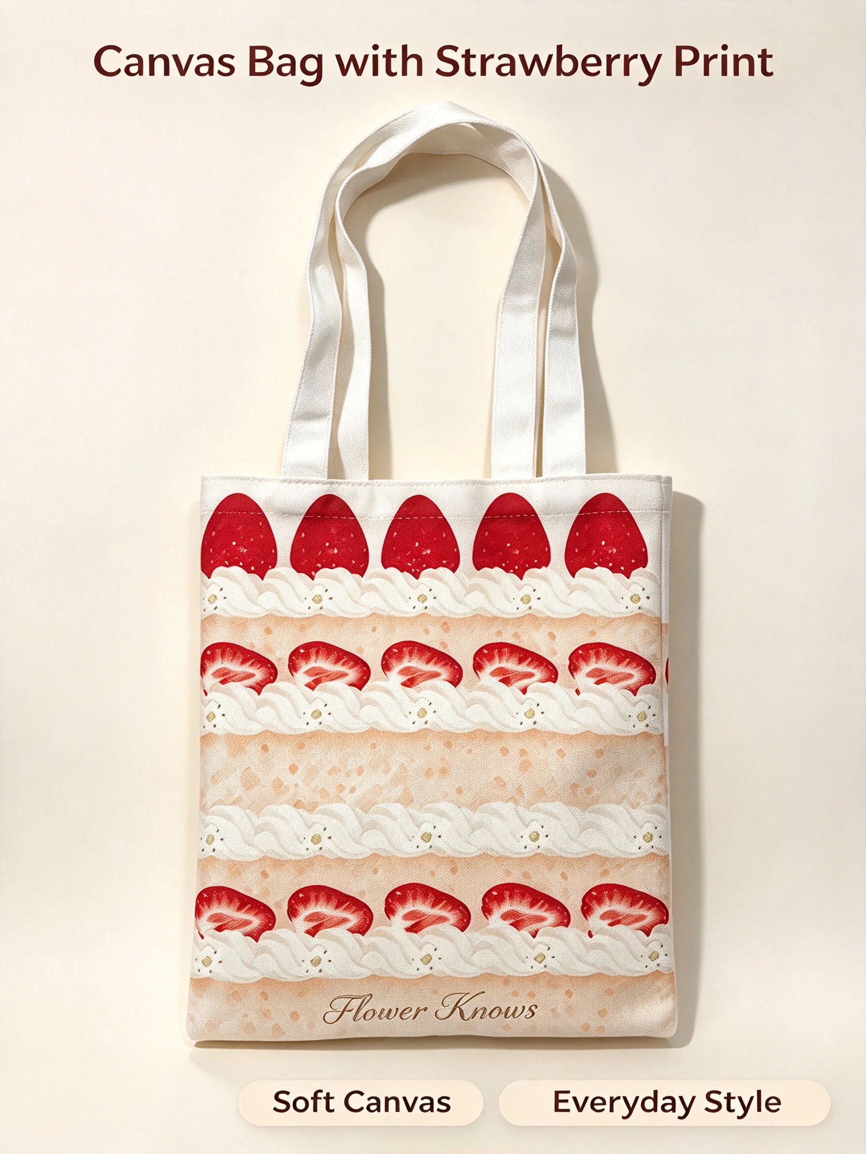 Flower Knows 10th Anniversary Canvas Bag Strawberry Cupid Cake Print Aesthetic Kawaii Tote Bag Shoulder Handbag for Women