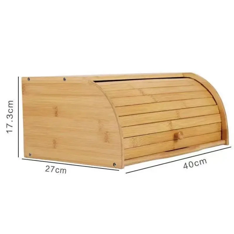 Wooden Bread Box Compact Rolltop Bread Bin Storage Container Eco-Friendly Organizer 40x24x17cm