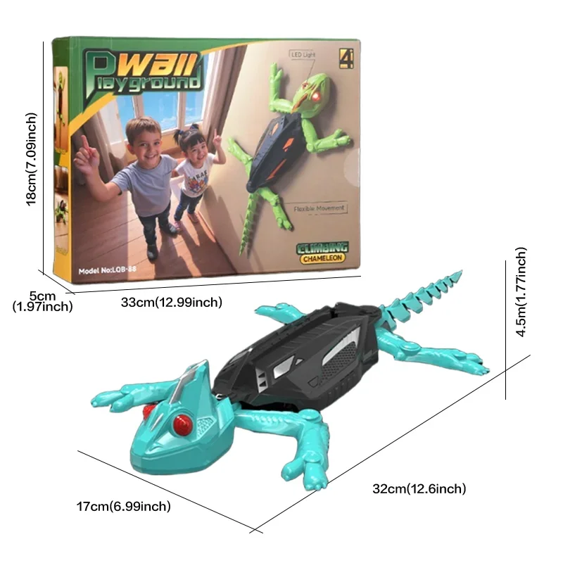 벽타기 RC 도마뱀 장난감, 충전식 리모컨 로봇 LED 눈 포함, 이중 모드 벽 및 바닥 놀이 어린이 선물