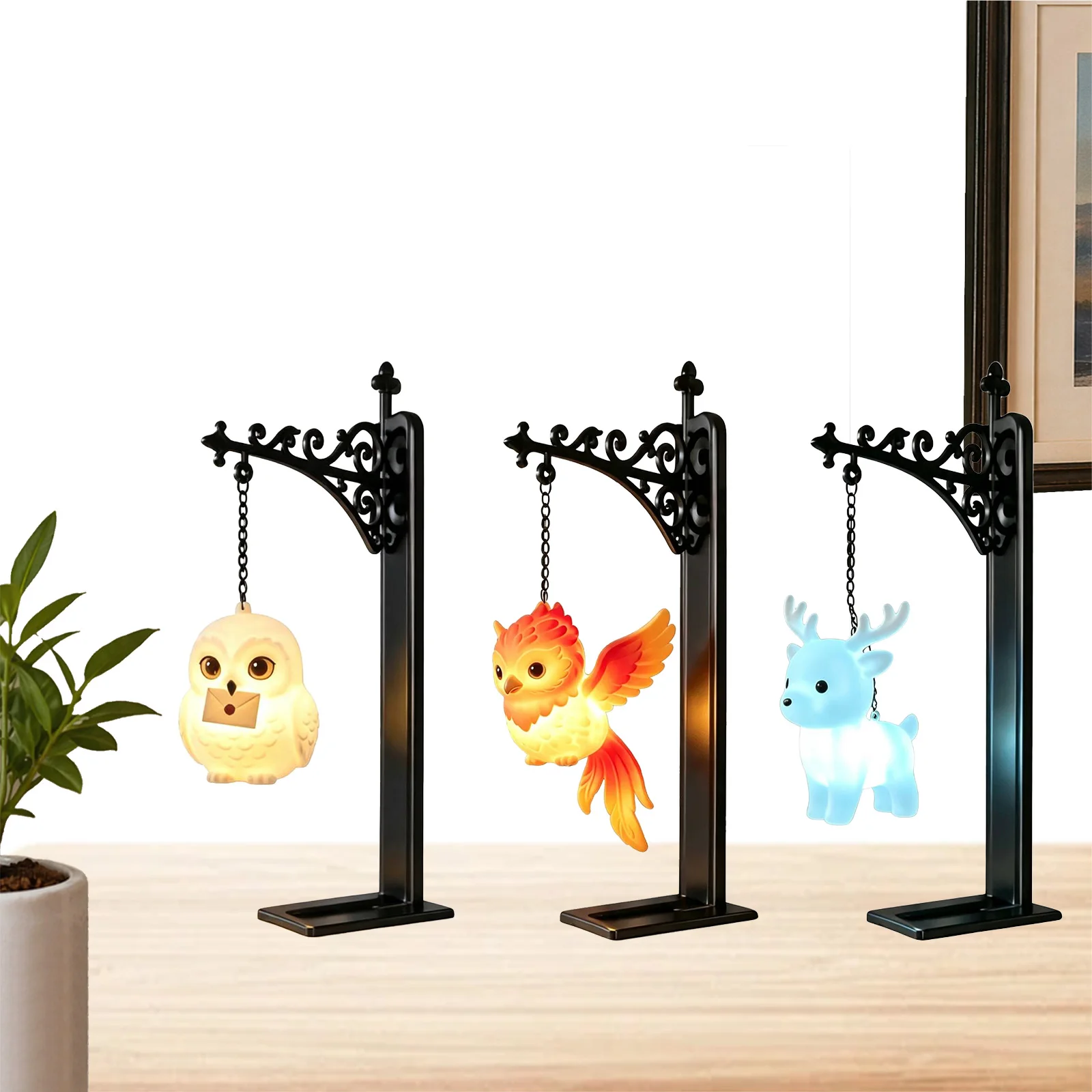 Hanging Owl Bookshelf Light Iron Art Decorative Book End Shelf Decor Reading Nook Home Library Bedroom Study Office