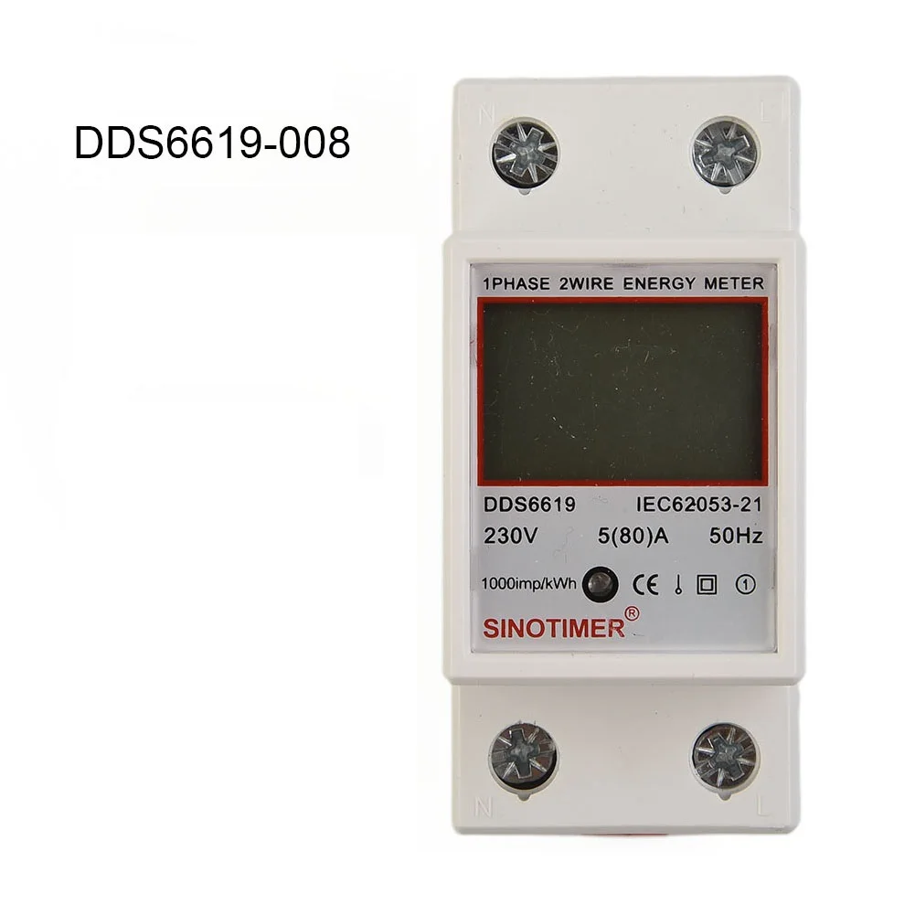 DDS6619 5 80A 230V Single Phase Energy Meter LCD Display Digital KWh Watt Meter DIN Rail Mount for Home and Industry