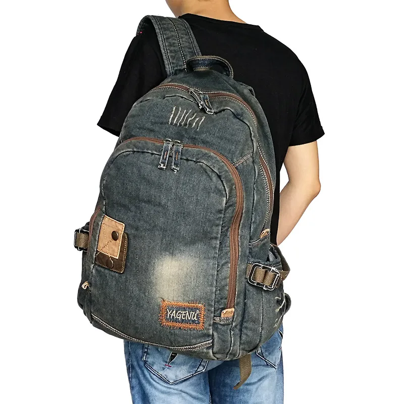 Retro Canvas Backpack Denim Large Capacity Casual Travel Bag Men's Women's Double Shoulder Bag Soft Material Zipper Closure