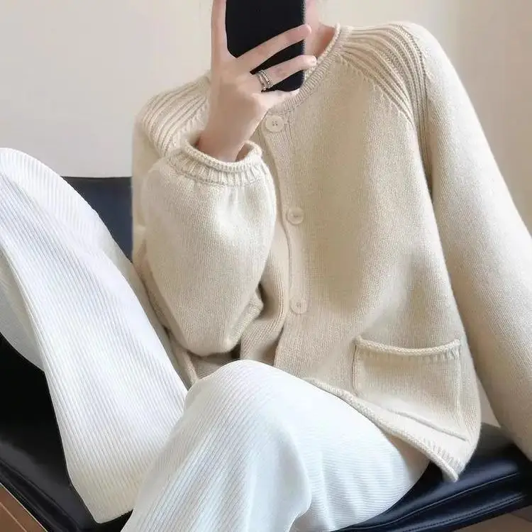 Klein Blue Knit Cardigan Sweater Korean Women Long Sleeve Vintage Sweater Oversize Elegant Tops Coats Casual Spring Knitwear