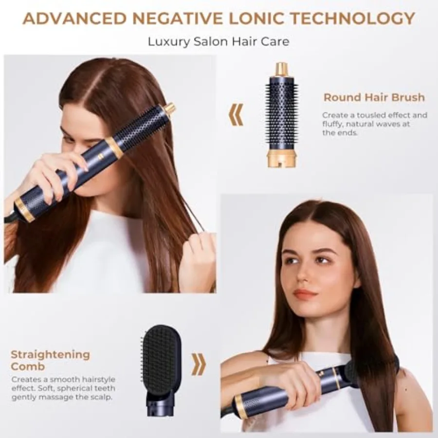 Set Sikat Pengering Rambut 5 in 1 dengan Ion Negatif, Sikat Pengering Rambut Upgrade, Sikat Udara Panas, Penata Rambut, Penggulung Rambut, Penata Rambut untuk Rambut Lurus