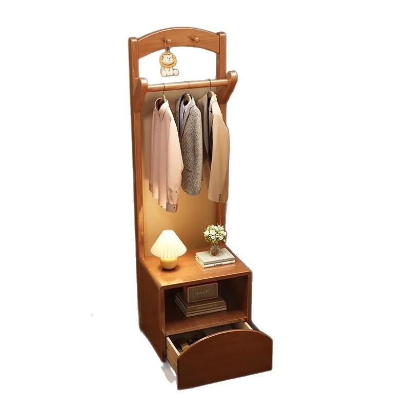wood coat rack bedside table integrated combination simple household multi-functional shelf small apartment storage shelf