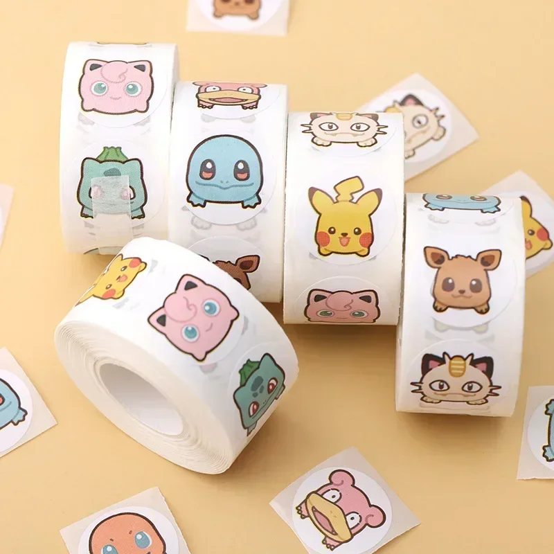 Pokémon Rodada Selagem Adesivos, Etiquetas auto-adesivas, Notebook Phone Case Roll, Presente das crianças, Novo, 500pcs