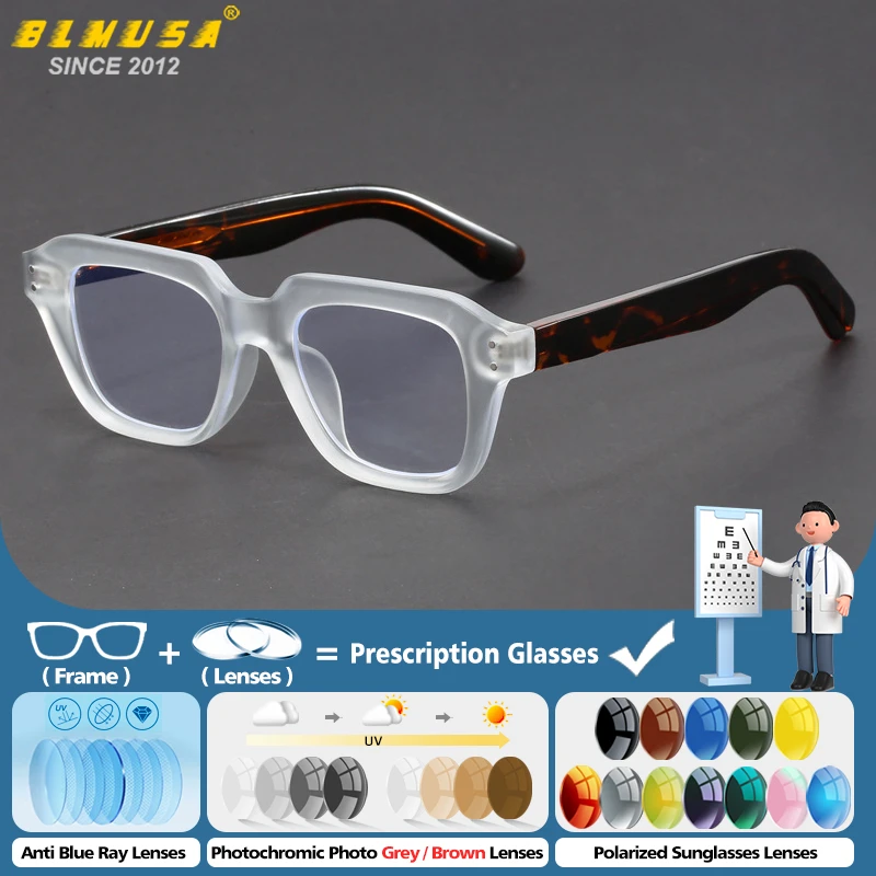 

BLMUSA Men Anti Blue Light Progressive Prescription Glasses Retro Thick Rim Square Myopia Photochromic Optical Outdoor Eyewear