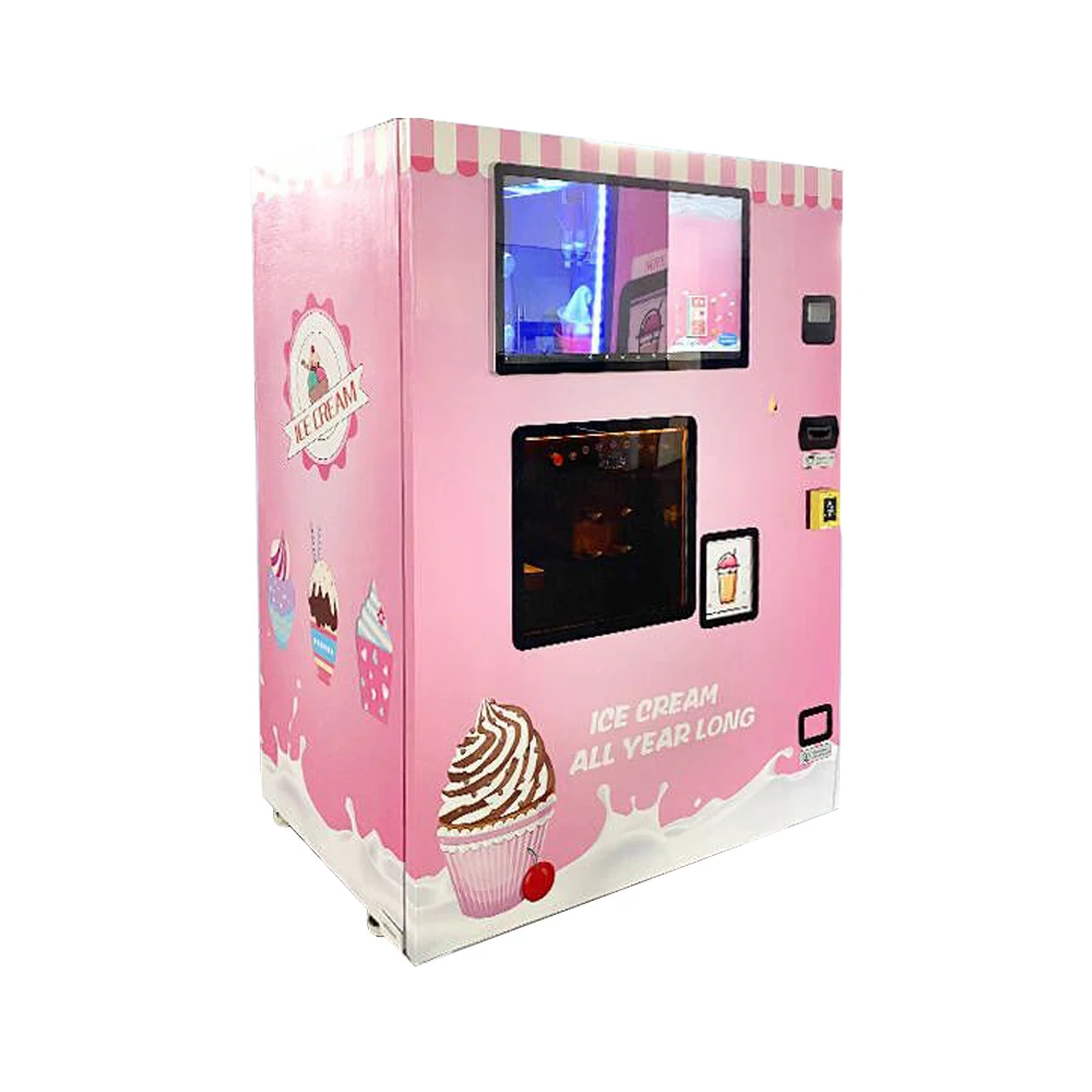 1500W Ice Cream Vending Machine - Intelligent Glass Automat (70g/Cup Adjustable, Touch Screen, Self-Service, Commercial Use）
