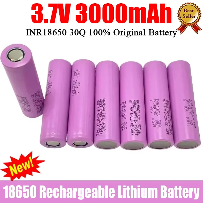 New INR18650 30Q 20A 3.7V 3000mah Rechargeable Lithium Ion Battery Replacement External Battery for Screwdriver 18650 Battery