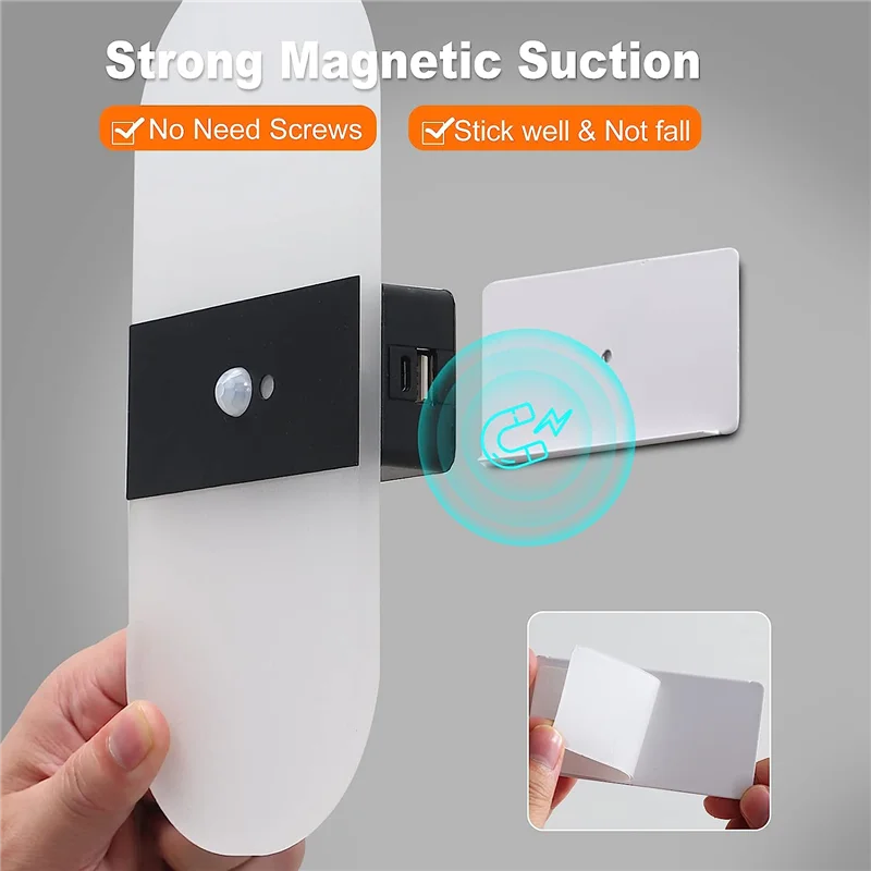 ABDJ-luz con sensor de movimiento, luces de pared con pilas, apliques de pared para interiores, luz LED de ahorro de energía, paquete de 2