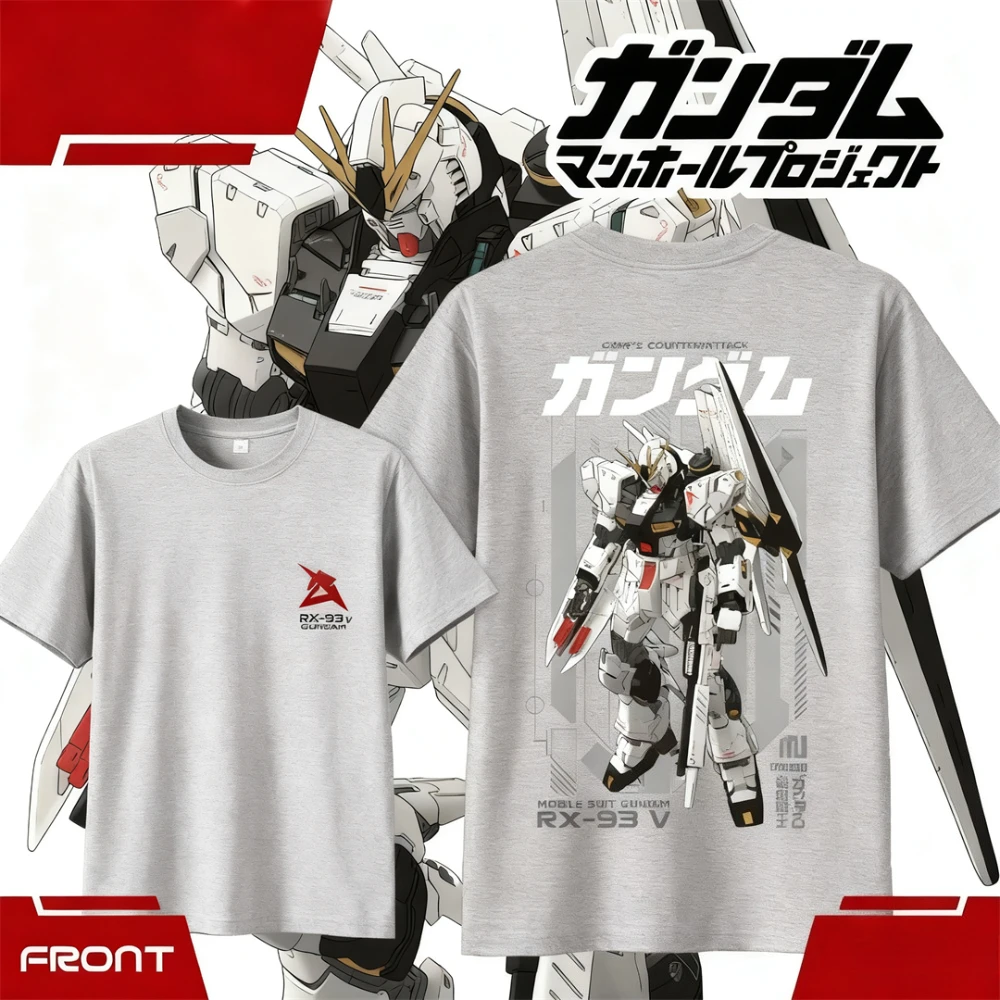 Koszulka RX-93 NU GUNDAM CHAR Counterattack Nieoficjalna Bawełna Lata 30. Luksusowa Dziecięca i Młodzieżowa Męska i Damska Okrągły Dekolt