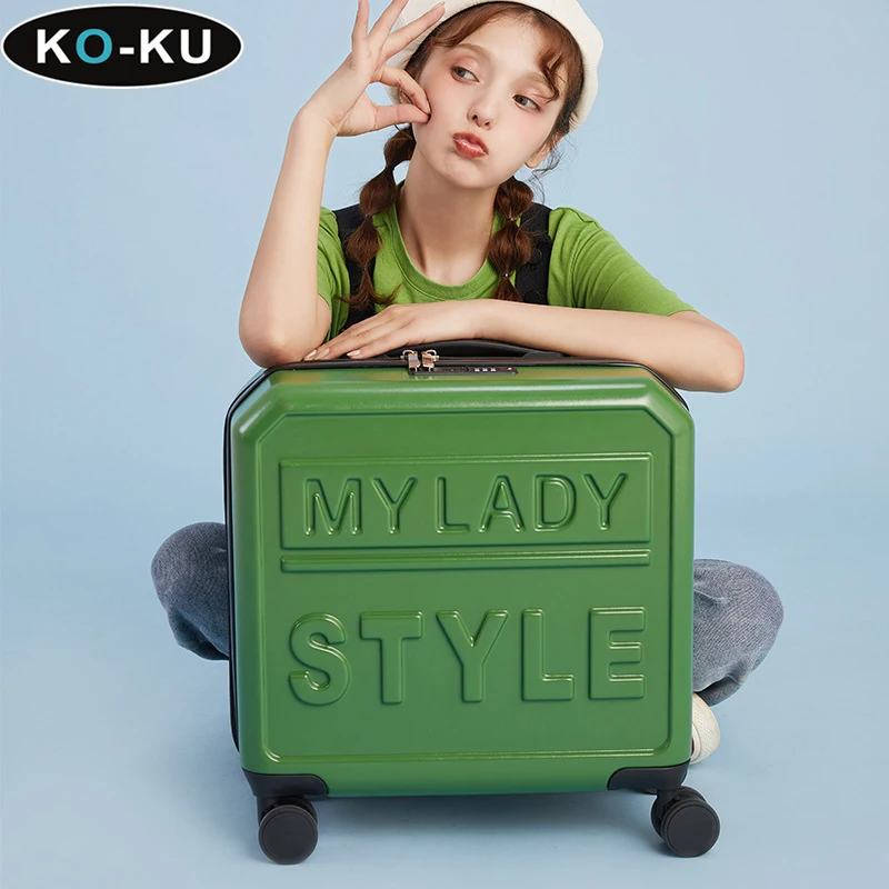 KO-KU Square Sugar Luggage Female 18Inch Students Small Lightweight Boarding Box Children 20 Inch Password Travelling Bag