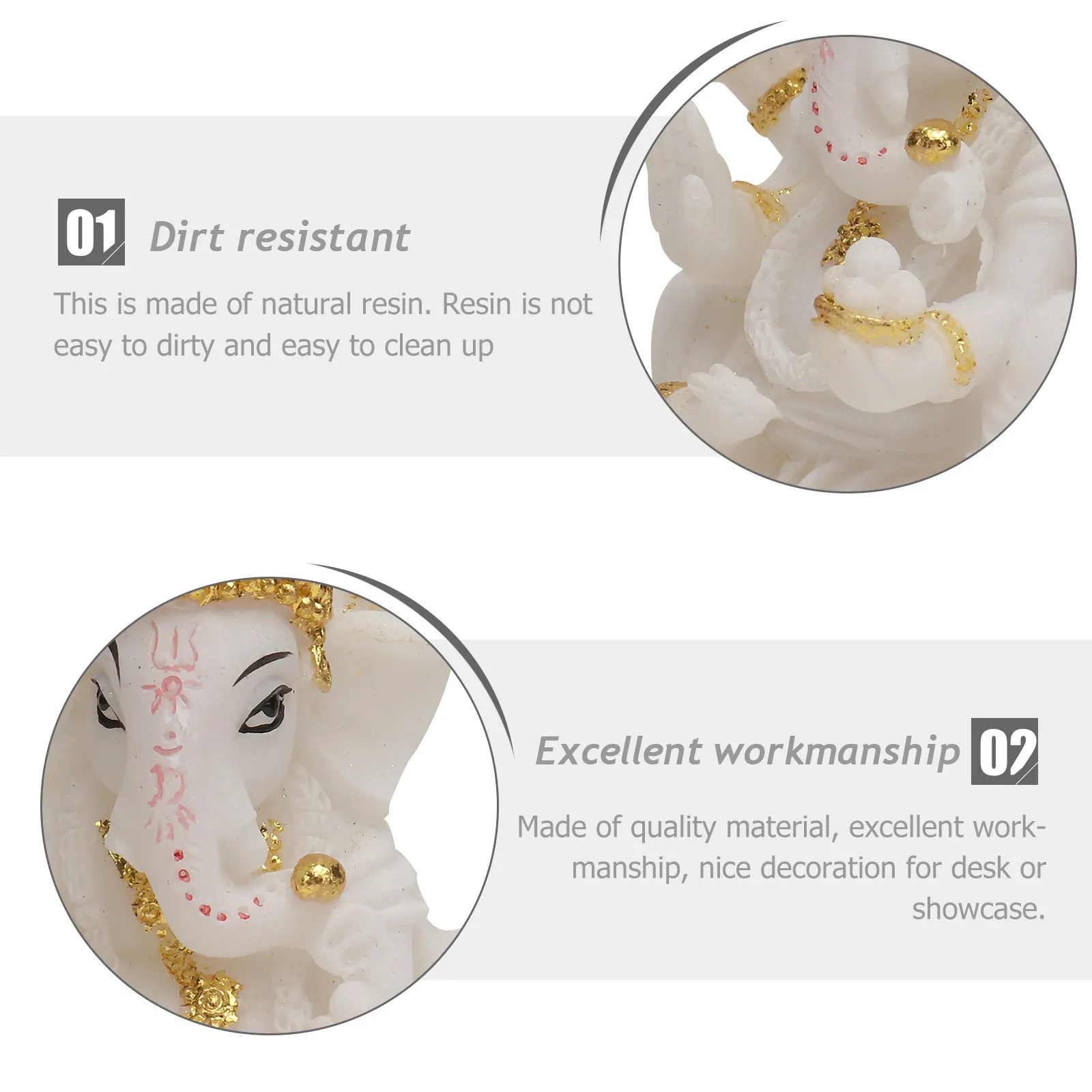 Creative White Resin Elephant-Headed Lord Stand Ornament Colorful Rustic Elephant Decor for Home Table Office Wedding Reception