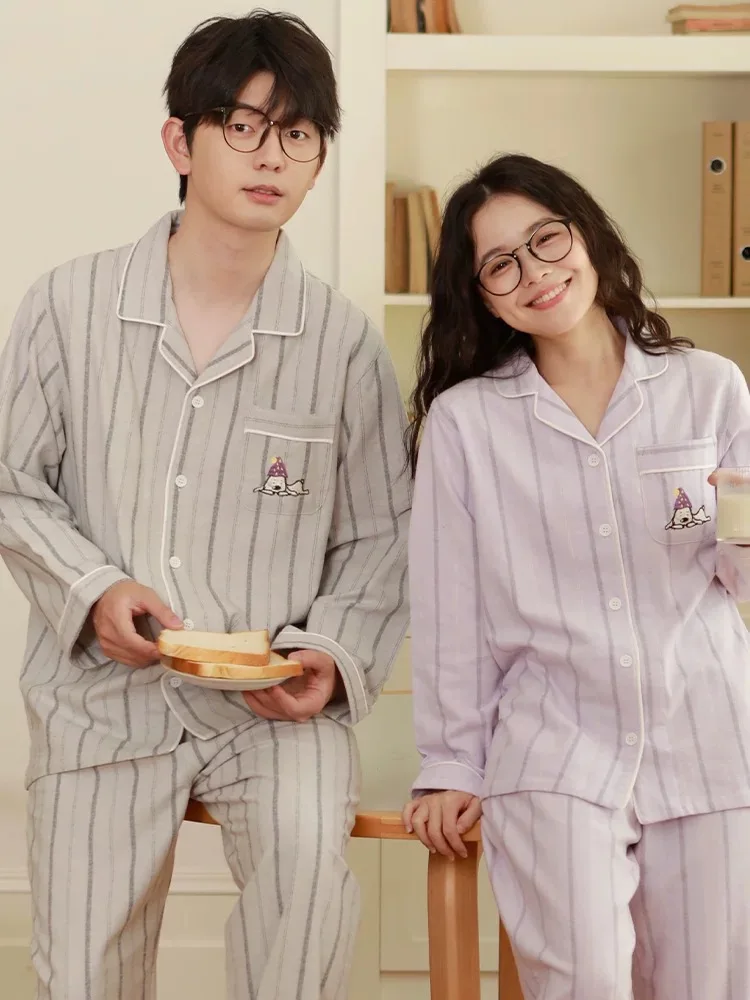 Cotton Pajamas Couples Long Sve Loose Fit Home Clothes Men's Outwear Suitable for Autumn And Spring Seasonal Wear