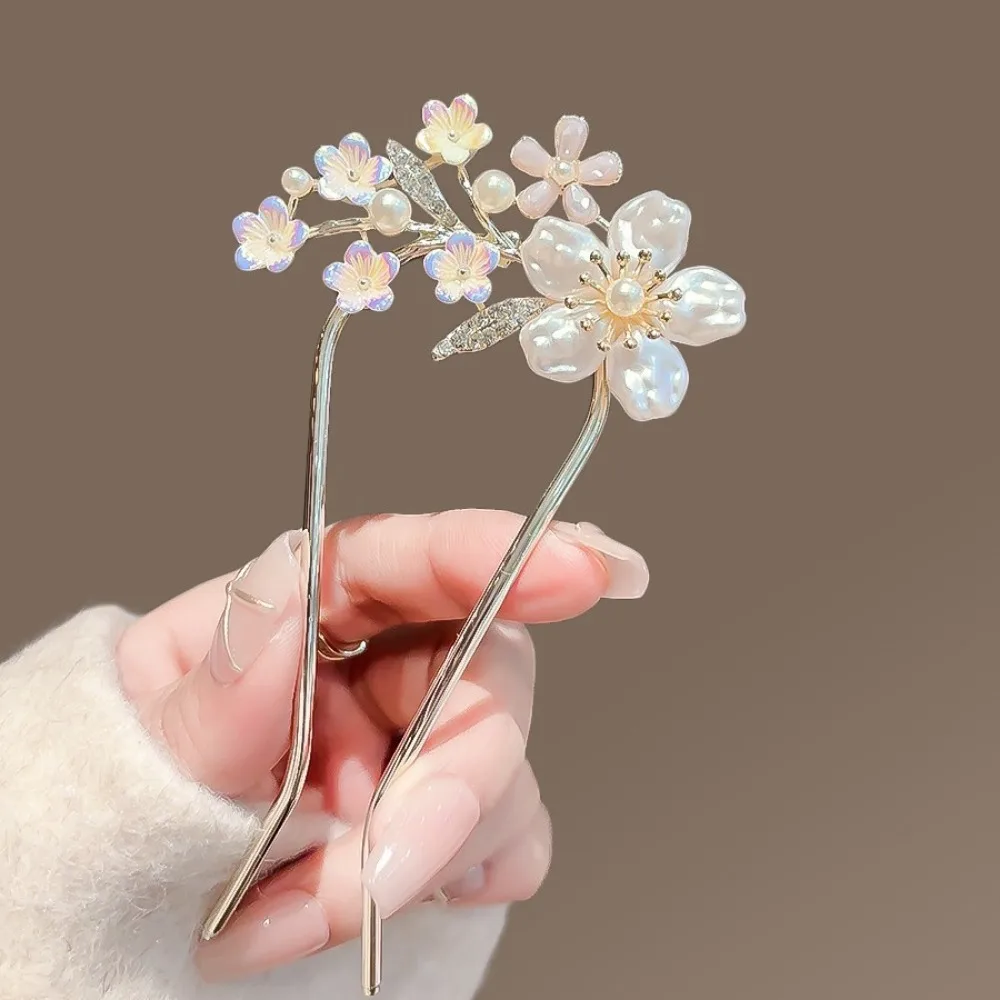 1 Stück exquisite modische Haarnadel, weibliches Haaraccessoire, U-förmiger, feststehender, eingelegter Kamm, Haarnadel im antiken Stil, Blumen-Kopfschmuck – Detail 3