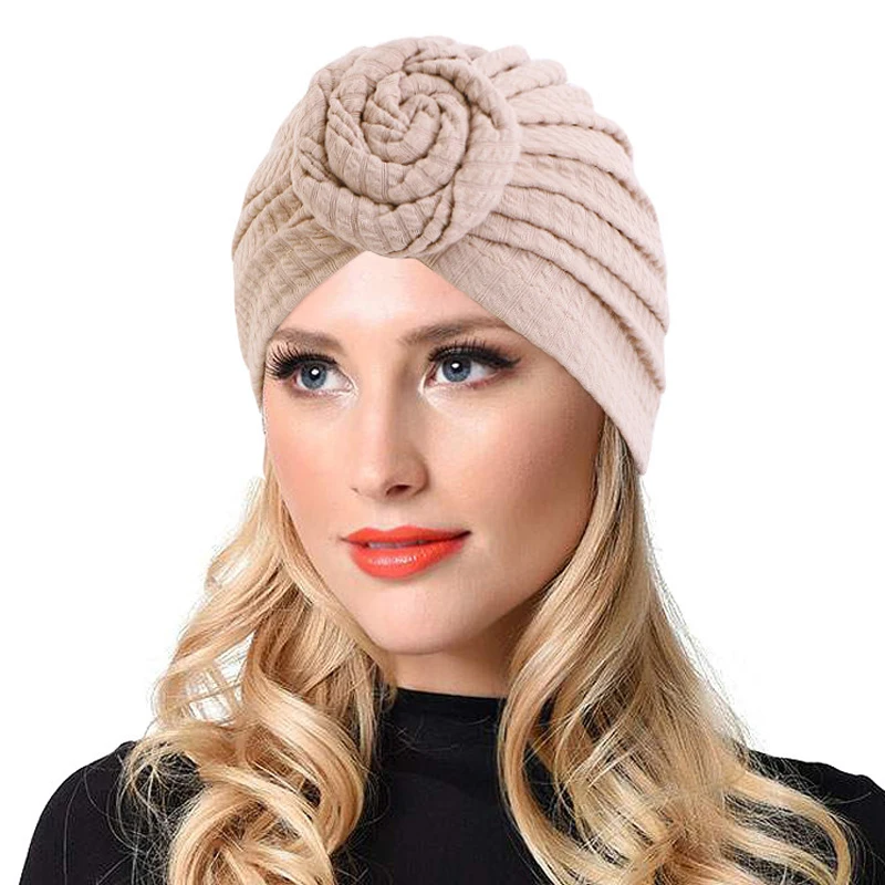 Women Solid Color Hair Loss Turban Cap Cotton Head Wrap Muslim Bonnet Knot Head Cover Night Cap Lady Headband Hair Accessories