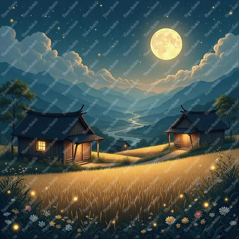 Three Ratels QHD56 Pastoral style rural night scenery wall stickers for home decoration self-adhesive
