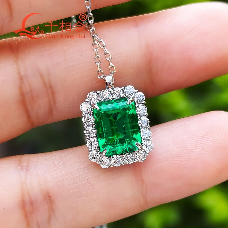 

Серебряный кулон S925 с зеленым 7x9 мм, выращенный в лаборатории изумрудный камень, белый муассанит, классические украшения для помолвки, подарок на вечеринку