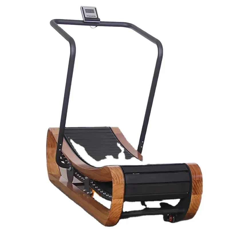 Wholesale Price Fitness Equipment Cardio Machine Wood Curved Treadmill For Home Using Wood Curved Non Electric Treadmill