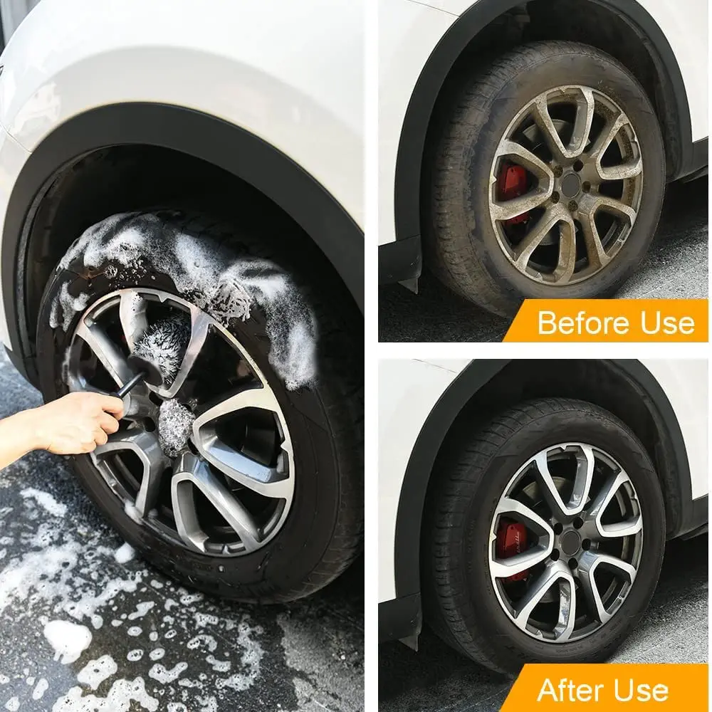 1PCS Car Wheel Hub Brush Anti Slip Soft Handle Easy to Clean Gaps Dirt Ultra Fine Fiber Long Handle Brush Car Accessories