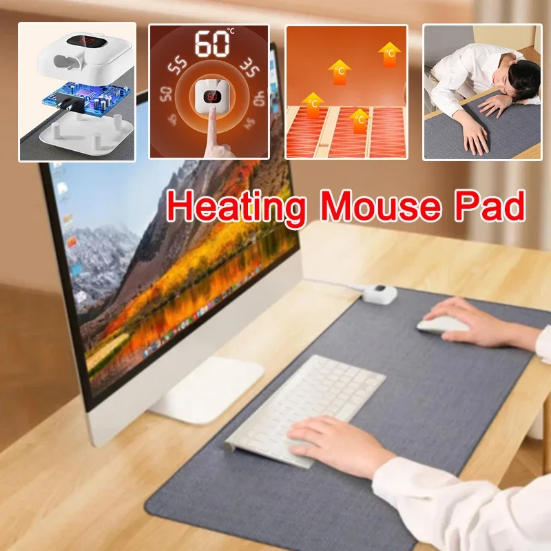 52x26cm Heat Mouse Pad Table Mat Display Temperature Heating Mouse Pad Keep Winter Warm Hand for Office Computer Desk Keyboard