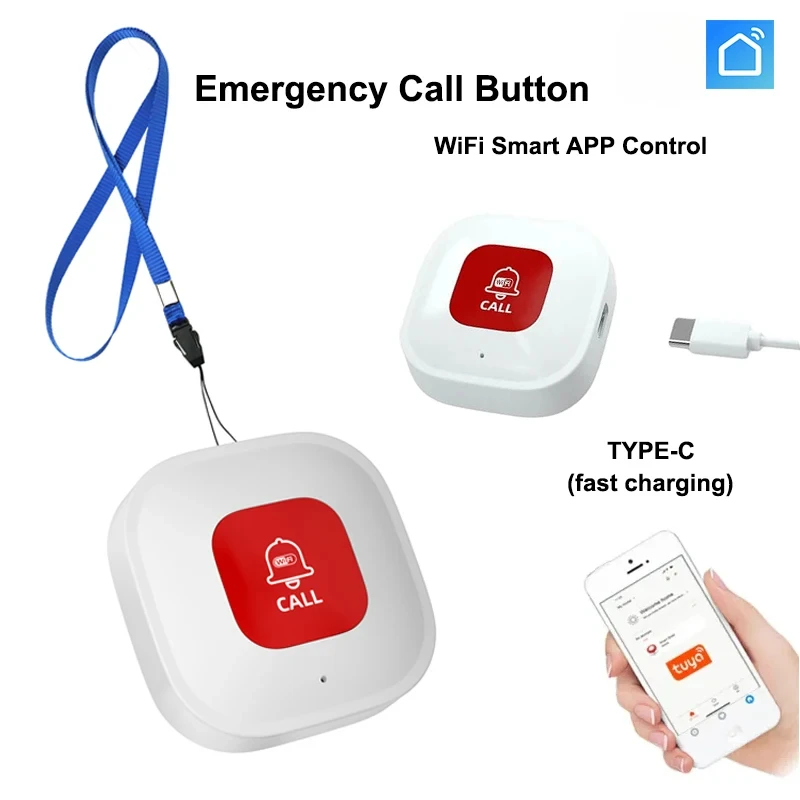 Smart SOS Emergency Call Button WiFi Caregiver Pager Phone Alert Transmitter Emergency Call Button for Kids Elderly Patient