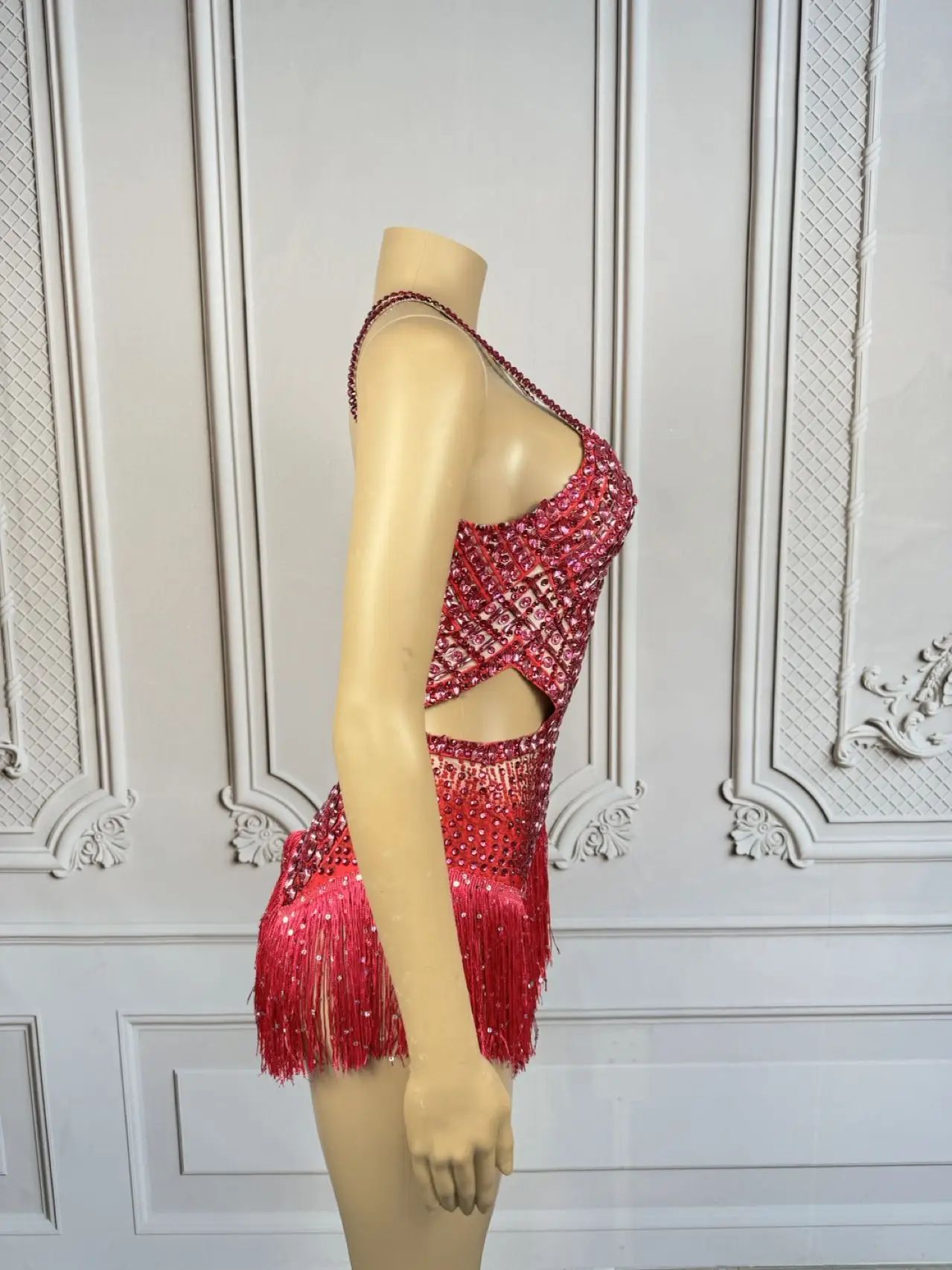 Sparklyพู่Rhinestonesบอดี้สูทเซ็กซี่Stage Performance Danceเครื่องแต่งกายNight Partyชุดนักร้องนักเต้นเวทีสวมใส่Wanxia