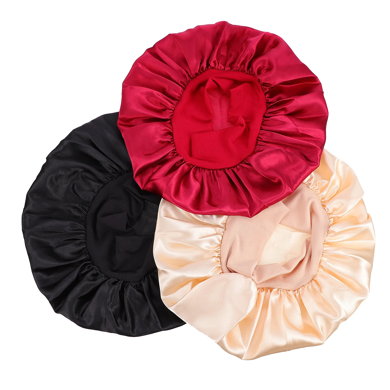 

3Pcs Plain Color Sleep Caps Adult Hair Protection Bonnet Lightweight Breathable Sleeping Hats Machine Washable Night Head Cover