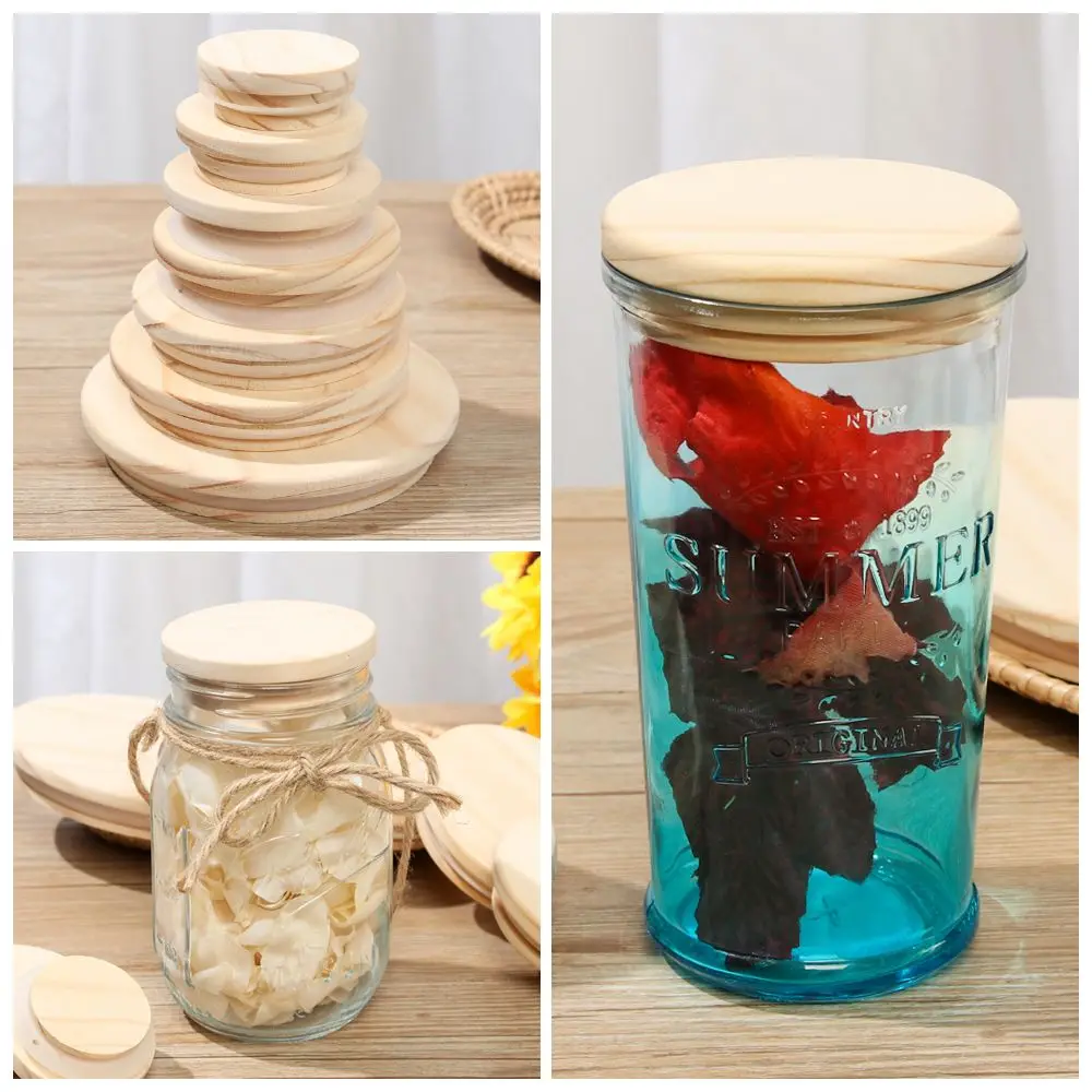 Various Sizes Compatible Wooden Kitchen Organization Mason Jar Lid Wide Mouth Cover Canning Storage Wood Lids