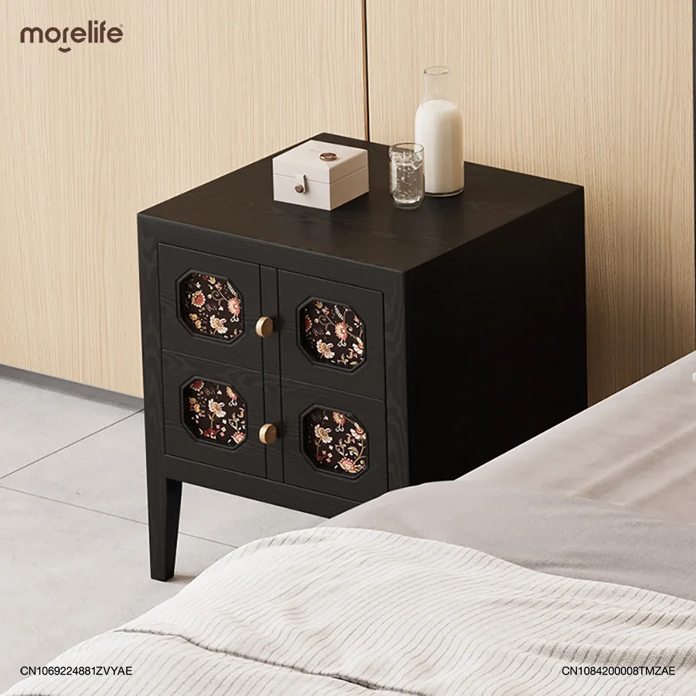 

Retro French Style Contrasting Solid Wood Nightstand Minimalist Black High-end Light Luxury Bedside Table Home Furniture F01+