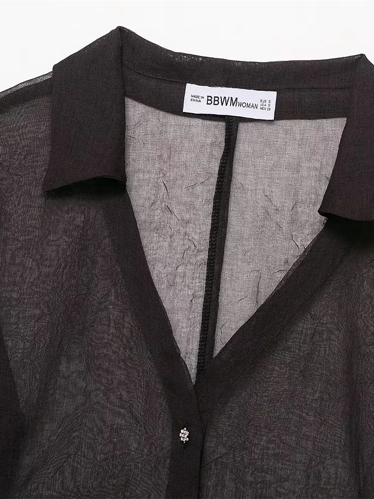 TFAFXY قمصان نسائية شفافة بأكمام طويلة ورقبة على شكل V بلوزات عصرية أنيقة للفتيات قميص نسائي أنيق