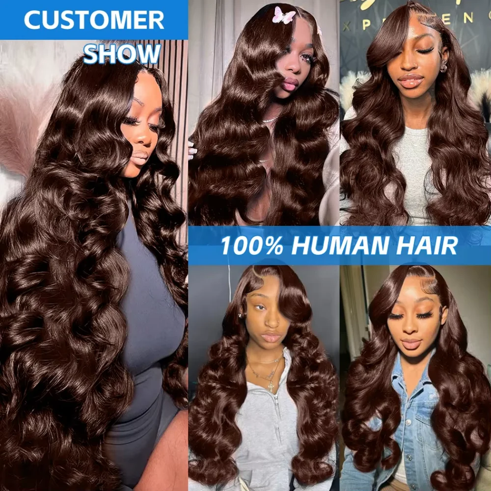 13 × 4 13X6 Hd Lace Frontale Body Wave Pruik Chocoladebruin #4 Gekleurde Voorkant Menselijk Haar Pretokkelpruiken Voor Vrouwen 200% Dichtheid