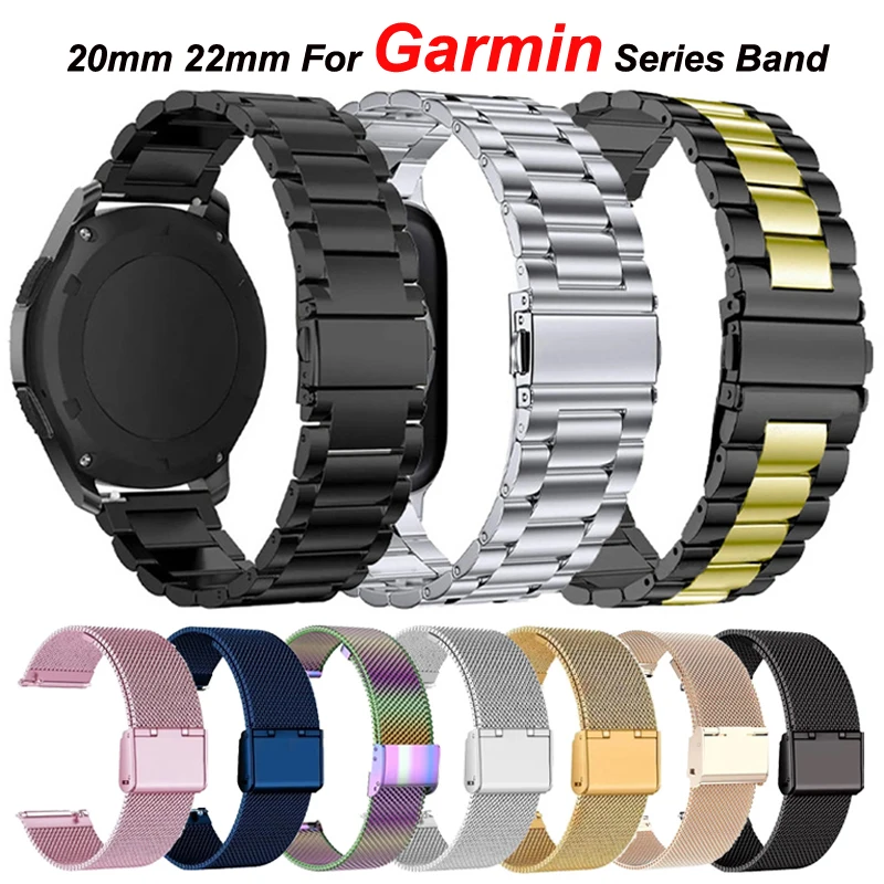 20 mm 22 mm Metall-Uhrenarmband für Garmin Forerunner 55 158 745 255 255 Musik/965/265 Armband für Garmin Venu 2 3 SQ SQ2 Active 5