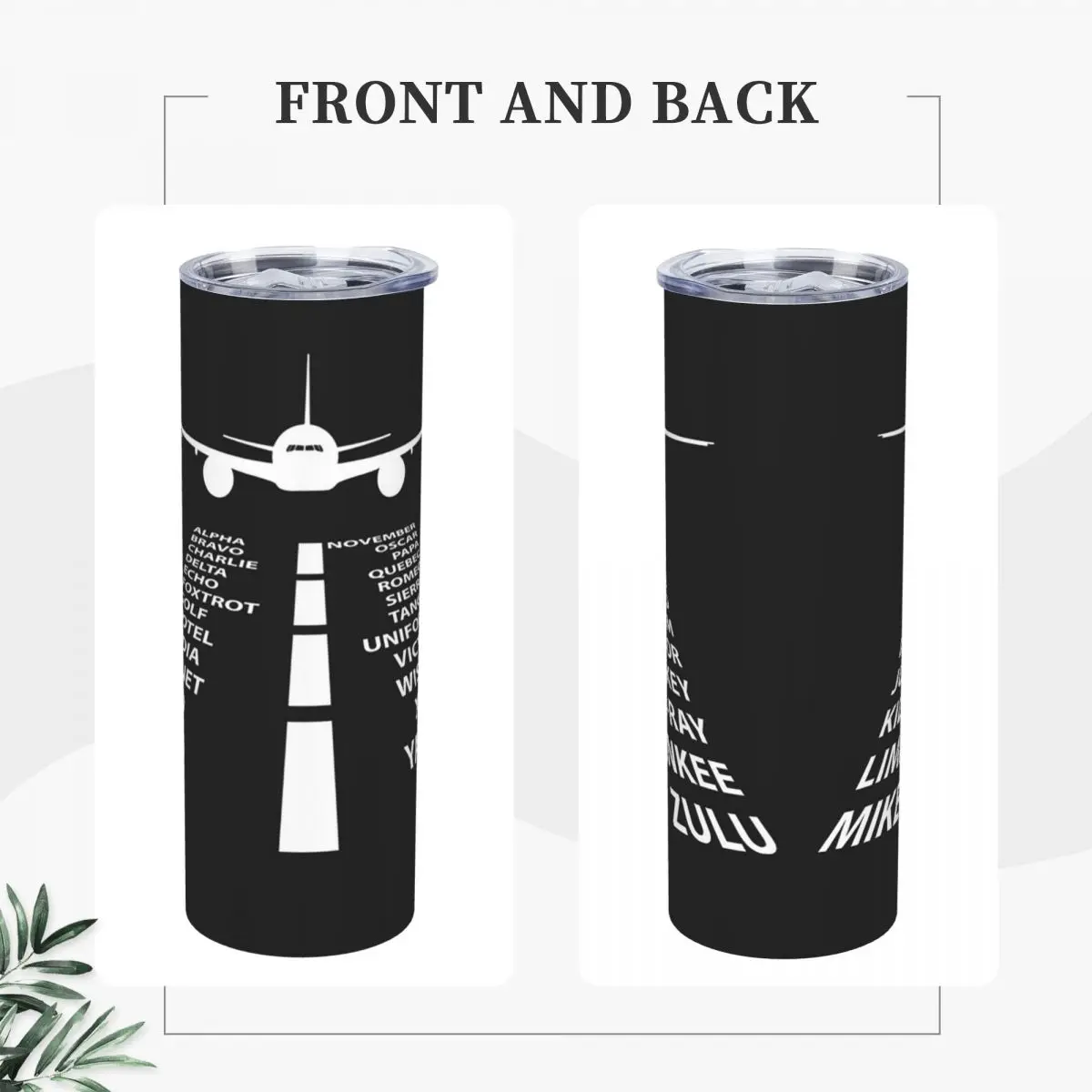 Phonetic Alphabet Pilot Airplane Funny Aviation Gi Stainless Steel Tumbler Insulated Mugs Thermal Cold Cups Straw With Lid 20oz