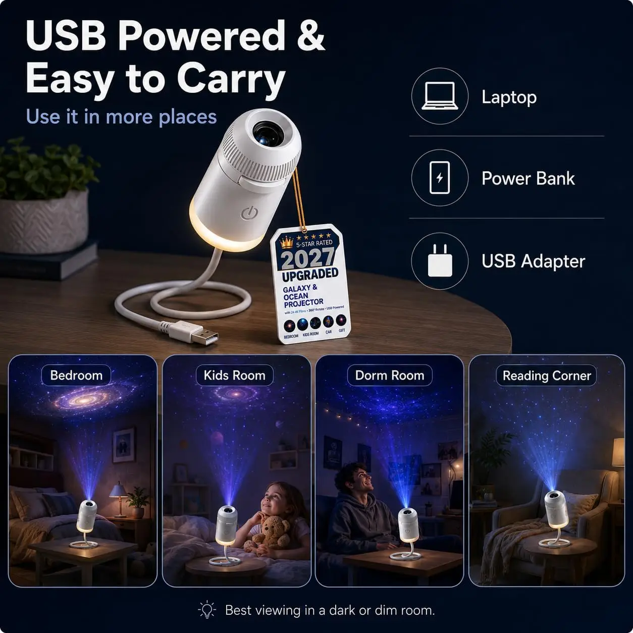 24-in-1 Mini USB Plug-in Galaxy Star Projector Night Light 360° Rotatable Nebula Starry Sky Projector Light For Bedroom Decor