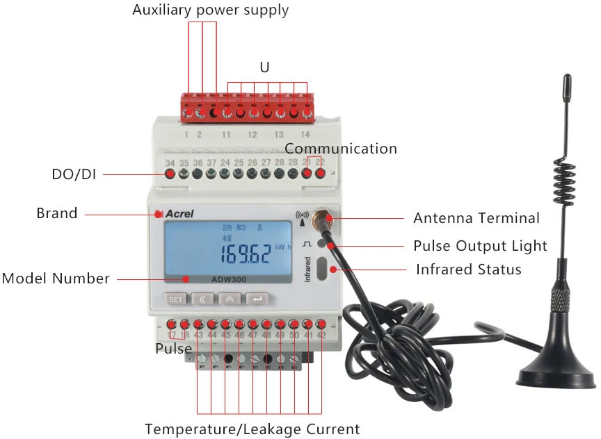 MSAcrel ADW300/LW Wireless Energy Monitor IoT Based Energy Meter Lorawan 868Mhz Three Phase  Energy  Meter