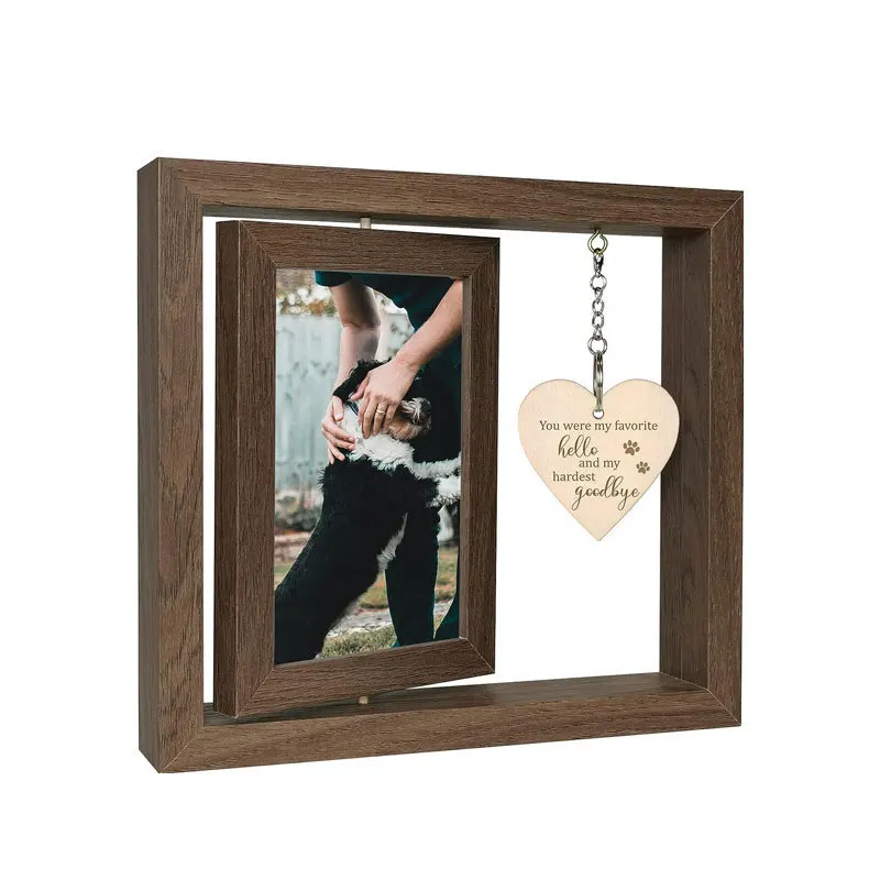Wooden Photo Frame Postcard Photo Solid Wood Photo Frame Rotatable Desktop Ornament Pet Commemorative Photo Frame
